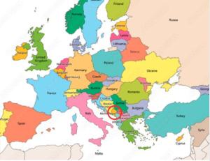モンテネグロの位置を表したヨーロッパの地図